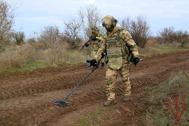 В Херсонской области саперы Росгвардии обнаружили тротиловые шашки на грунтовой дороге (видео)